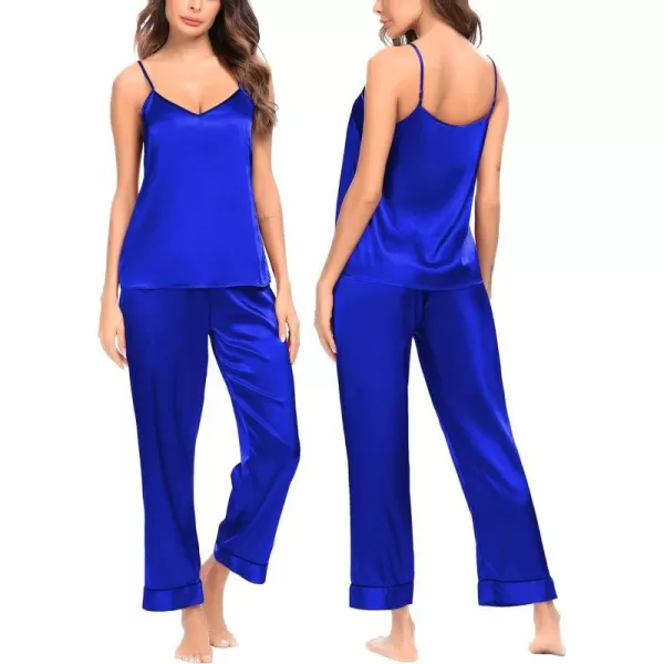 SWOMOG Womens Silk Satin Pajamas Set 2 Pcs Pj Sets Bridesmaid Pjs Cami Top and Pants SleepwearDeep Blue