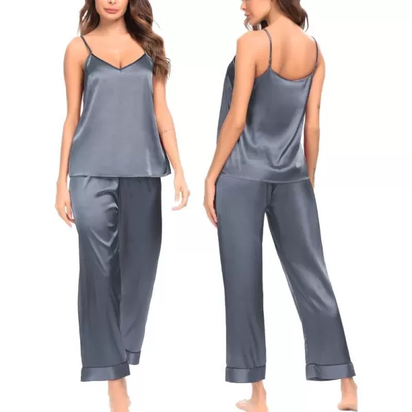 SWOMOG Womens Silk Satin Pajamas Set 2 Pcs Pj Sets Bridesmaid Pjs Cami Top and Pants SleepwearDeep Grey