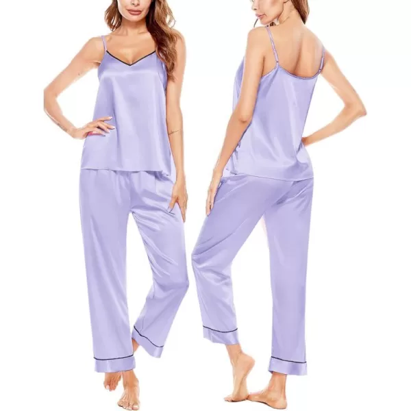 SWOMOG Womens Silk Satin Pajamas Set 2 Pcs Pj Sets Bridesmaid Pjs Cami Top and Pants SleepwearLavender