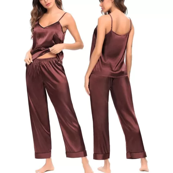 SWOMOG Womens Silk Satin Pajamas Set 2 Pcs Pj Sets Bridesmaid Pjs Cami Top and Pants SleepwearNostalgia Rose