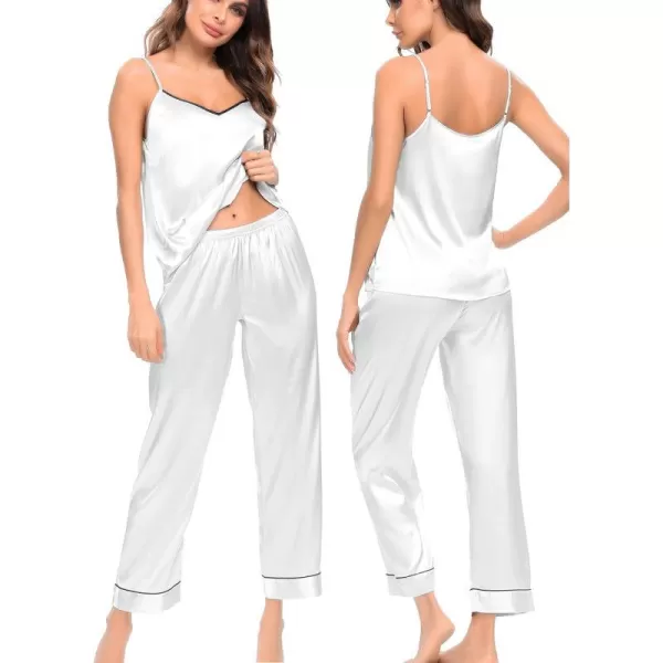 SWOMOG Womens Silk Satin Pajamas Set 2 Pcs Pj Sets Bridesmaid Pjs Cami Top and Pants SleepwearWhite