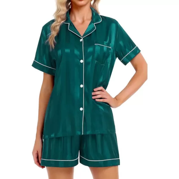 SWOMOG Womens Silk Satin Pajamas Set Twopiece Pj Sets Sleepwear Loungewear ButtonDown Pj SetsGreenstriped