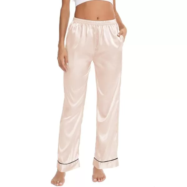 SWOMOG Womens Silk Satin Pants Wide Leg Pajama Bottoms Palazzo Lounge Pants Casual Loose Trousers Pj with PocketsChampagne