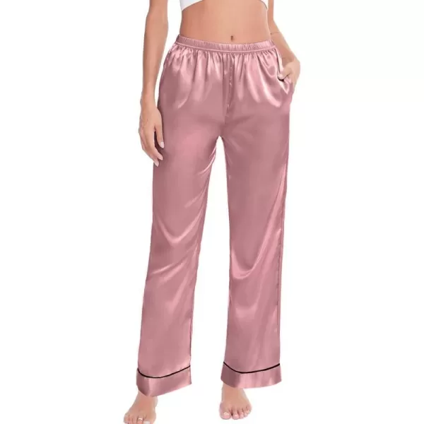 SWOMOG Womens Silk Satin Pants Wide Leg Pajama Bottoms Palazzo Lounge Pants Casual Loose Trousers Pj with PocketsMisty Rose