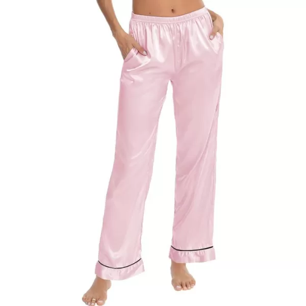 SWOMOG Womens Silk Satin Pants Wide Leg Pajama Bottoms Palazzo Lounge Pants Casual Loose Trousers Pj with PocketsPink