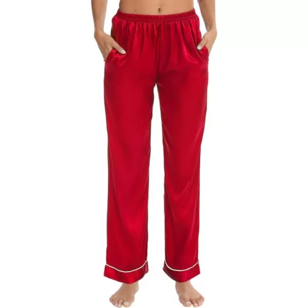 SWOMOG Womens Silk Satin Pants Wide Leg Pajama Bottoms Palazzo Lounge Pants Casual Loose Trousers Pj with PocketsRed