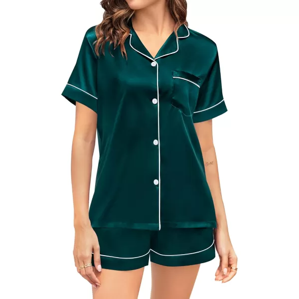 SWOMOG Couple Matching Pajamas Sets Button Down Silk Pjs Short Sleeve Soft Lounge Sets 2 Pcs LoungewearGreen