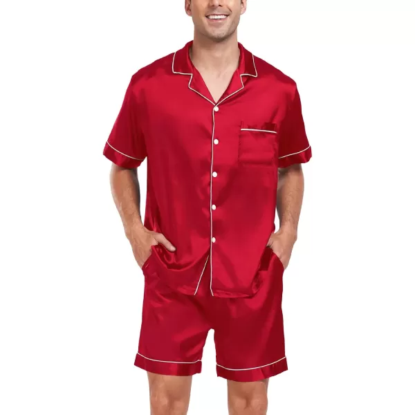 SWOMOG Couple Matching Pajamas Sets Button Down Silk Pjs Short Sleeve Soft Lounge Sets 2 Pcs LoungewearLight Red