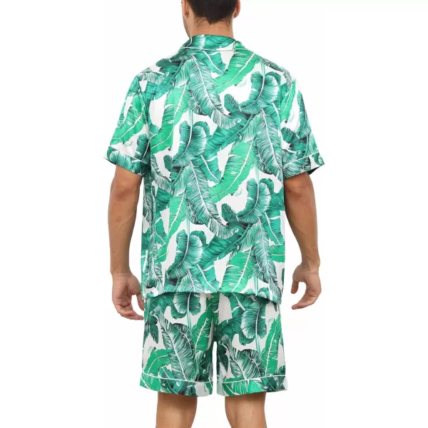 SWOMOG Couple Matching Pajamas Sets Button Down Silk Pjs Short Sleeve Soft Lounge Sets 2 Pcs LoungewearWhite Leaves