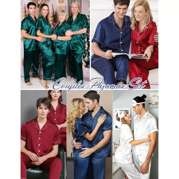 SWOMOG Couple Satin Matching Pajamas Sets Women ampamp Men Pjs Button Down Loungewear 2 PCS Short Sleeve Sleepwear with PantsBlack