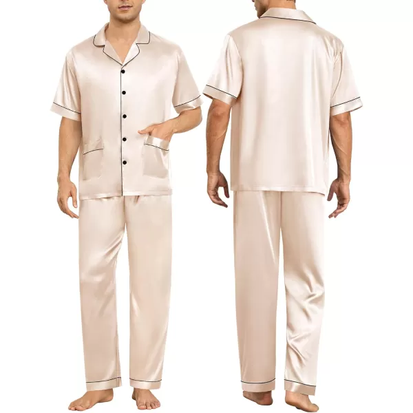 SWOMOG Couple Satin Matching Pajamas Sets Women ampamp Men Pjs Button Down Loungewear 2 PCS Short Sleeve Sleepwear with PantsChampagne