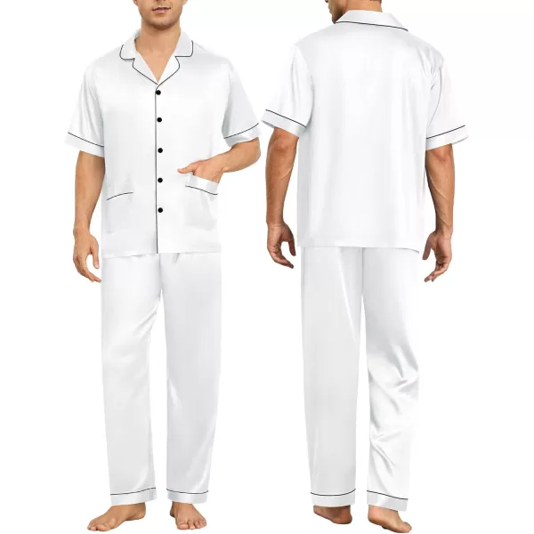 SWOMOG Couple Satin Matching Pajamas Sets Women ampamp Men Pjs Button Down Loungewear 2 PCS Short Sleeve Sleepwear with PantsWhite