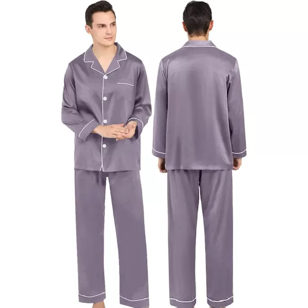 SWOMOG Couples Matching Pajamas Set Silk Satin Long Sleeve Sleepwear Soft Button Down Loungewear Pj SetChestnut