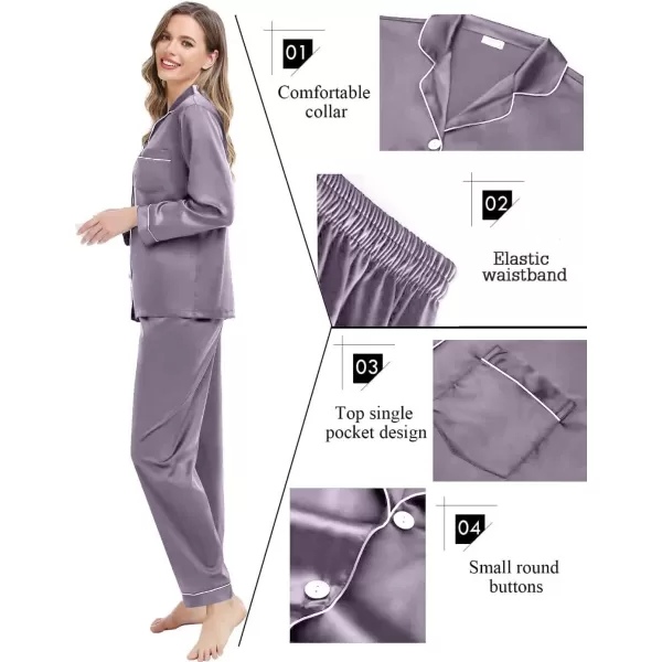SWOMOG Couples Matching Pajamas Set Silk Satin Long Sleeve Sleepwear Soft Button Down Loungewear Pj SetChestnut