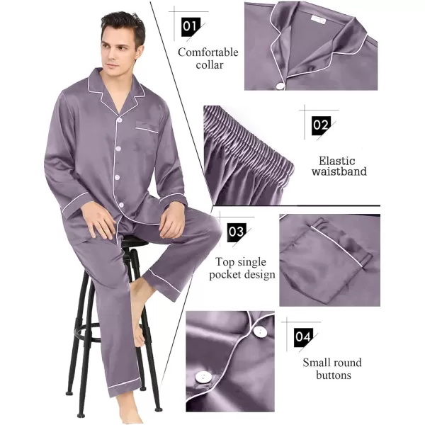 SWOMOG Couples Matching Pajamas Set Silk Satin Long Sleeve Sleepwear Soft Button Down Loungewear Pj SetChestnut