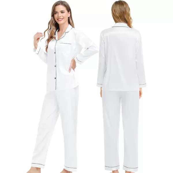 SWOMOG Couples Matching Pajamas Set Silk Satin Long Sleeve Sleepwear Soft Button Down Loungewear Pj SetWhite