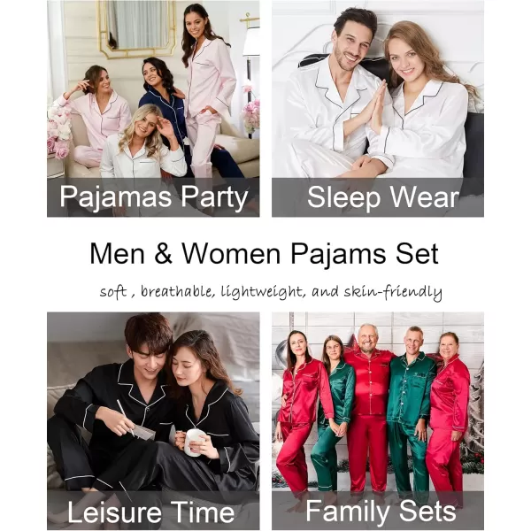 SWOMOG Couples Matching Pajamas Set Silk Satin Long Sleeve Sleepwear Soft Button Down Loungewear Pj SetWhite