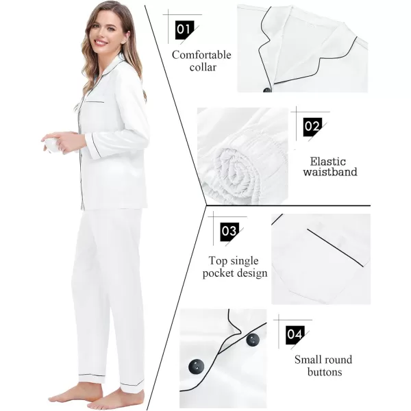 SWOMOG Couples Matching Pajamas Set Silk Satin Long Sleeve Sleepwear Soft Button Down Loungewear Pj SetWhite