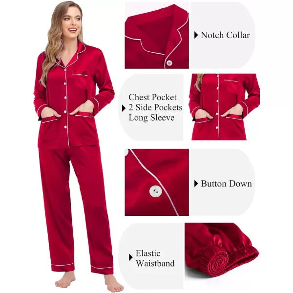 SWOMOG Couples Matching Pajamas Set Women ampamp Men Satin Long Sleeve Sleepwear Soft Button Down Pj Set Silk LoungewearA  Reda
