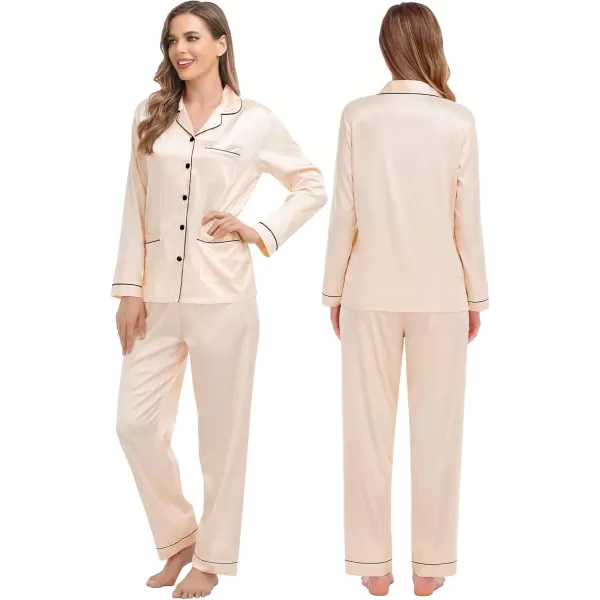 SWOMOG Couples Matching Pajamas Set Women ampamp Men Satin Long Sleeve Sleepwear Soft Button Down Pj Set Silk LoungewearChampagne