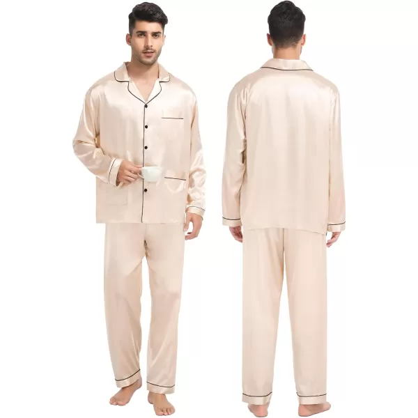 SWOMOG Couples Matching Pajamas Set Women ampamp Men Satin Long Sleeve Sleepwear Soft Button Down Pj Set Silk LoungewearChampagne