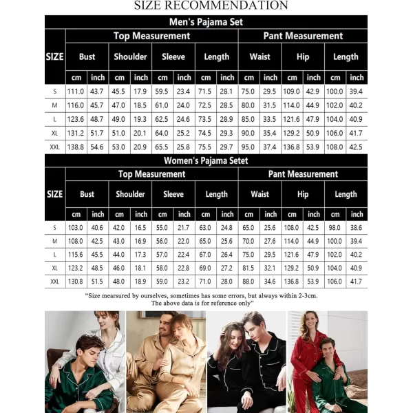 SWOMOG Couples Matching Pajamas Set Women ampamp Men Satin Long Sleeve Sleepwear Soft Button Down Pj Set Silk LoungewearDeep Green