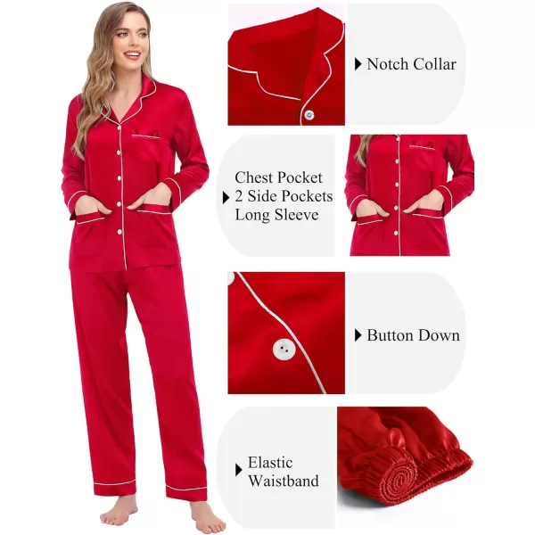 SWOMOG Couples Matching Pajamas Set Women ampamp Men Satin Long Sleeve Sleepwear Soft Button Down Pj Set Silk LoungewearRed