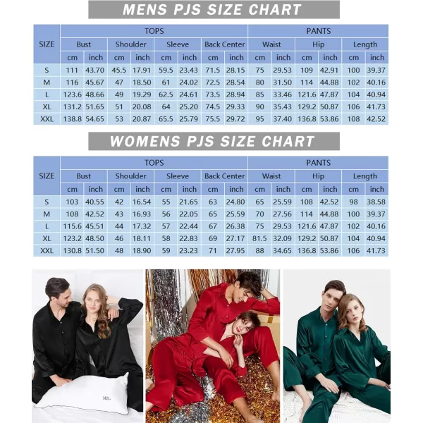 SWOMOG Couples Matching Pajamas Silk Satin Long Sleeve Button Down Sleepwear 2 Pieces Loungewear Soft PJs Set with PocketsDeep Wine Red