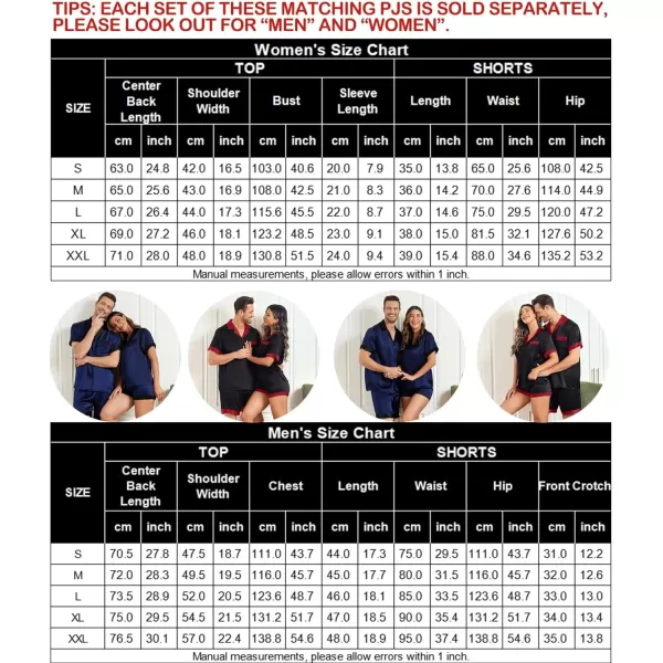 SWOMOG Couples Pajama Set Women ampamp Men Silk Satin Short Sleeve Set Top and Shorts Sleepwear Soft ButtonDown LoungewearBlack