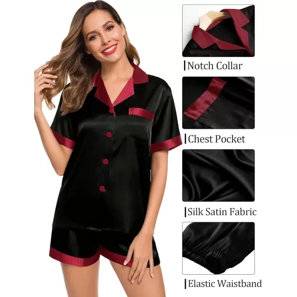 SWOMOG Couples Pajama Set Women ampamp Men Silk Satin Short Sleeve Set Top and Shorts Sleepwear Soft ButtonDown LoungewearBlackRed