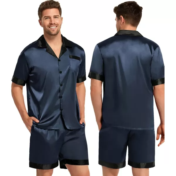 SWOMOG Couples Pajama Set Women ampamp Men Silk Satin Short Sleeve Set Top and Shorts Sleepwear Soft ButtonDown LoungewearDeep Grey