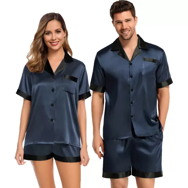 SWOMOG Couples Pajama Set Women ampamp Men Silk Satin Short Sleeve Set Top and Shorts Sleepwear Soft ButtonDown LoungewearDeep Grey