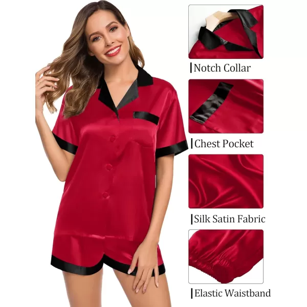 SWOMOG Couples Pajama Set Women ampamp Men Silk Satin Short Sleeve Set Top and Shorts Sleepwear Soft ButtonDown LoungewearRed