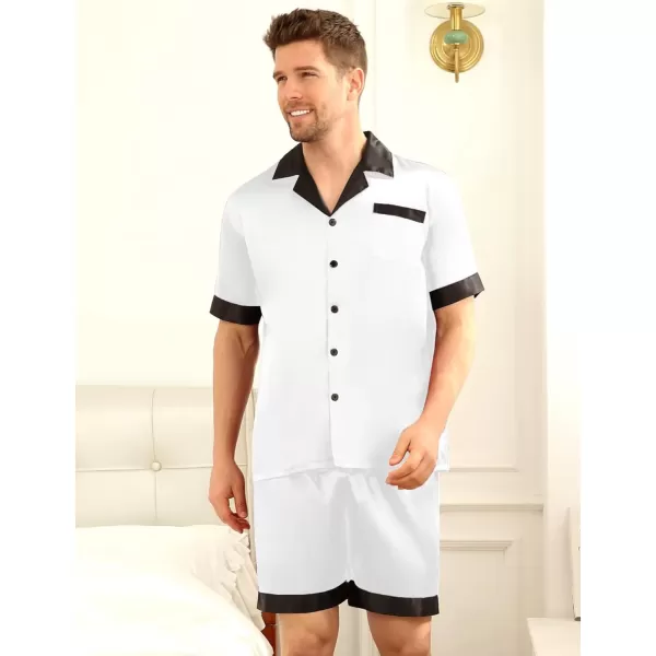 SWOMOG Couples Pajama Set Women ampamp Men Silk Satin Short Sleeve Set Top and Shorts Sleepwear Soft ButtonDown LoungewearWhite