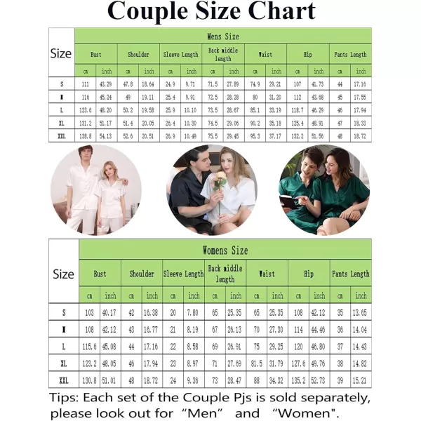 SWOMOG Satin Pajamas Sets Couple Silk Pjs Set Matching Button Down Sleepwear Short Sleeve2 PCS Lounge Set with pocketsGreen