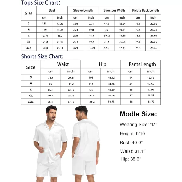 SWOMOG Satin Pajamas Sets Couple Silk Pjs Set Matching Button Down Sleepwear Short Sleeve2 PCS Lounge Set with pocketsWhite