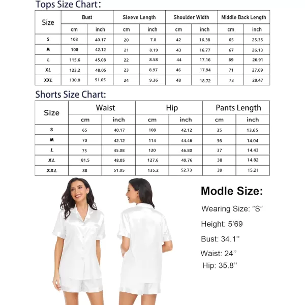 SWOMOG Satin Pajamas Sets Couple Silk Pjs Set Matching Button Down Sleepwear Short Sleeve2 PCS Lounge Set with pocketsWhite