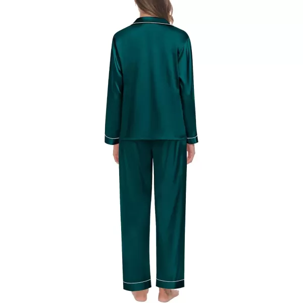 SWOMOG Couple Silk Satin Pajamas Set 2Pcs Long Sleeve Sleepwear Button Down Loungewear Pjs with PantsDark Green