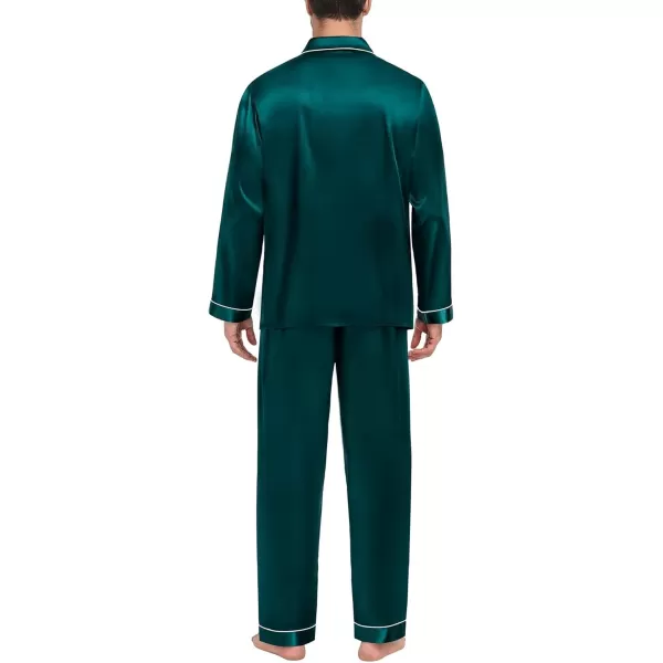 SWOMOG Couple Silk Satin Pajamas Set 2Pcs Long Sleeve Sleepwear Button Down Loungewear Pjs with PantsDark Green