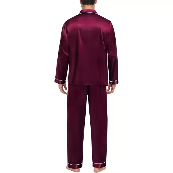 SWOMOG Couple Silk Satin Pajamas Set 2Pcs Long Sleeve Sleepwear Button Down Loungewear Pjs with PantsDark Wine Red