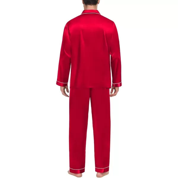 SWOMOG Couple Silk Satin Pajamas Set 2Pcs Long Sleeve Sleepwear Button Down Loungewear Pjs with PantsRed