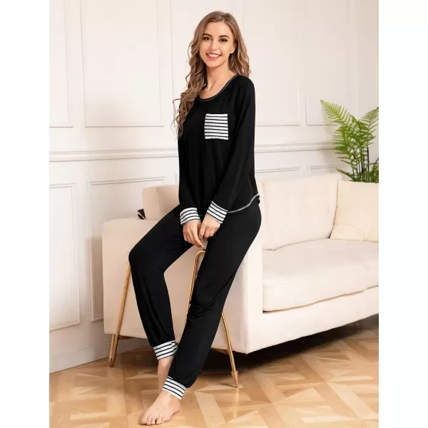 SWOMOG Pajamas Set Womens Long Sleeve Sleepwear Soft Modal Classic Loungewear Pj Set0black