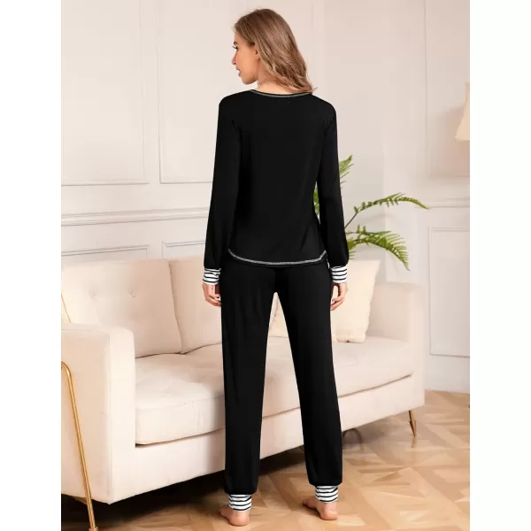 SWOMOG Pajamas Set Womens Long Sleeve Sleepwear Soft Modal Classic Loungewear Pj Set0black