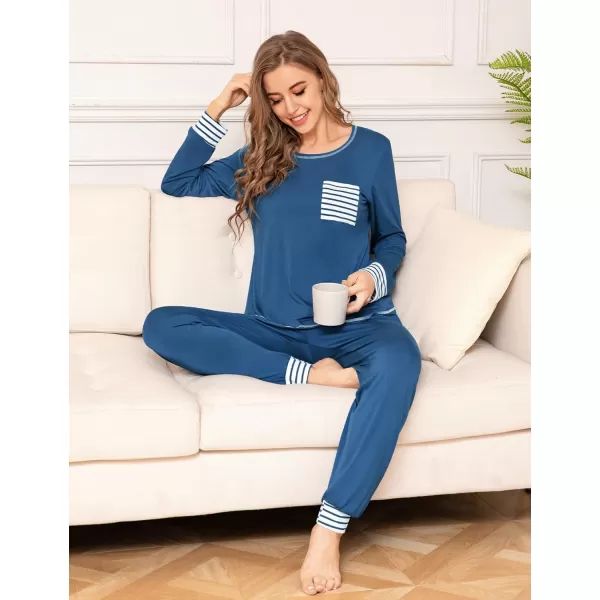 SWOMOG Pajamas Set Womens Long Sleeve Sleepwear Soft Modal Classic Loungewear Pj SetBlue