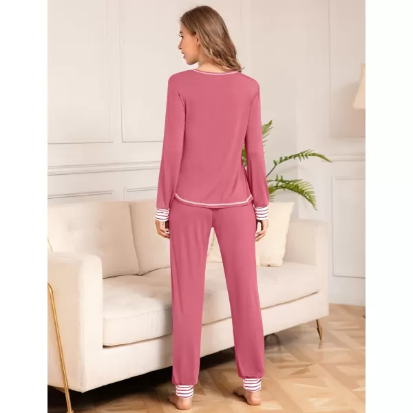 SWOMOG Pajamas Set Womens Long Sleeve Sleepwear Soft Modal Classic Loungewear Pj SetCoral