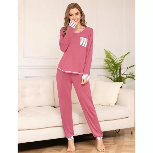 SWOMOG Pajamas Set Womens Long Sleeve Sleepwear Soft Modal Classic Loungewear Pj SetCoral