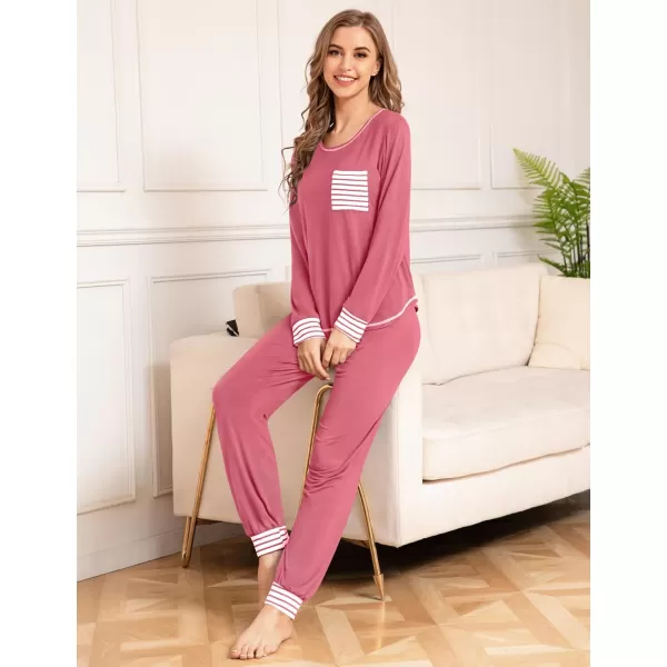 SWOMOG Pajamas Set Womens Long Sleeve Sleepwear Soft Modal Classic Loungewear Pj SetCoral