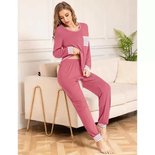 SWOMOG Pajamas Set Womens Long Sleeve Sleepwear Soft Modal Classic Loungewear Pj SetCoral