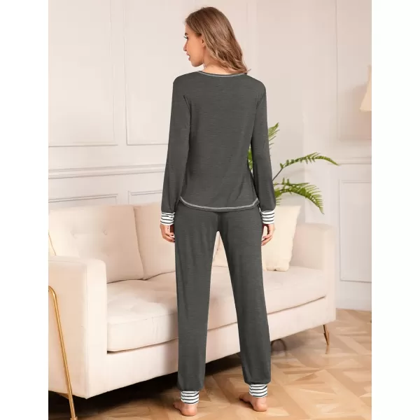 SWOMOG Pajamas Set Womens Long Sleeve Sleepwear Soft Modal Classic Loungewear Pj SetDeep Grey