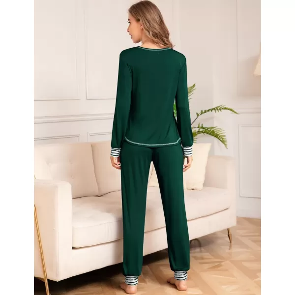 SWOMOG Pajamas Set Womens Long Sleeve Sleepwear Soft Modal Classic Loungewear Pj SetGreen